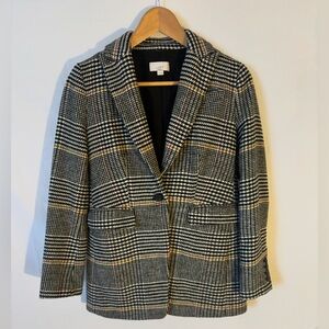 LOFT Women's Black and White Checkered Blazer